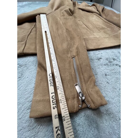 Old Navy Jacket Womens 3X Plus Tan Moto Zip Front Faux Suede Soft Stretch Coat - Picture 8 of 9